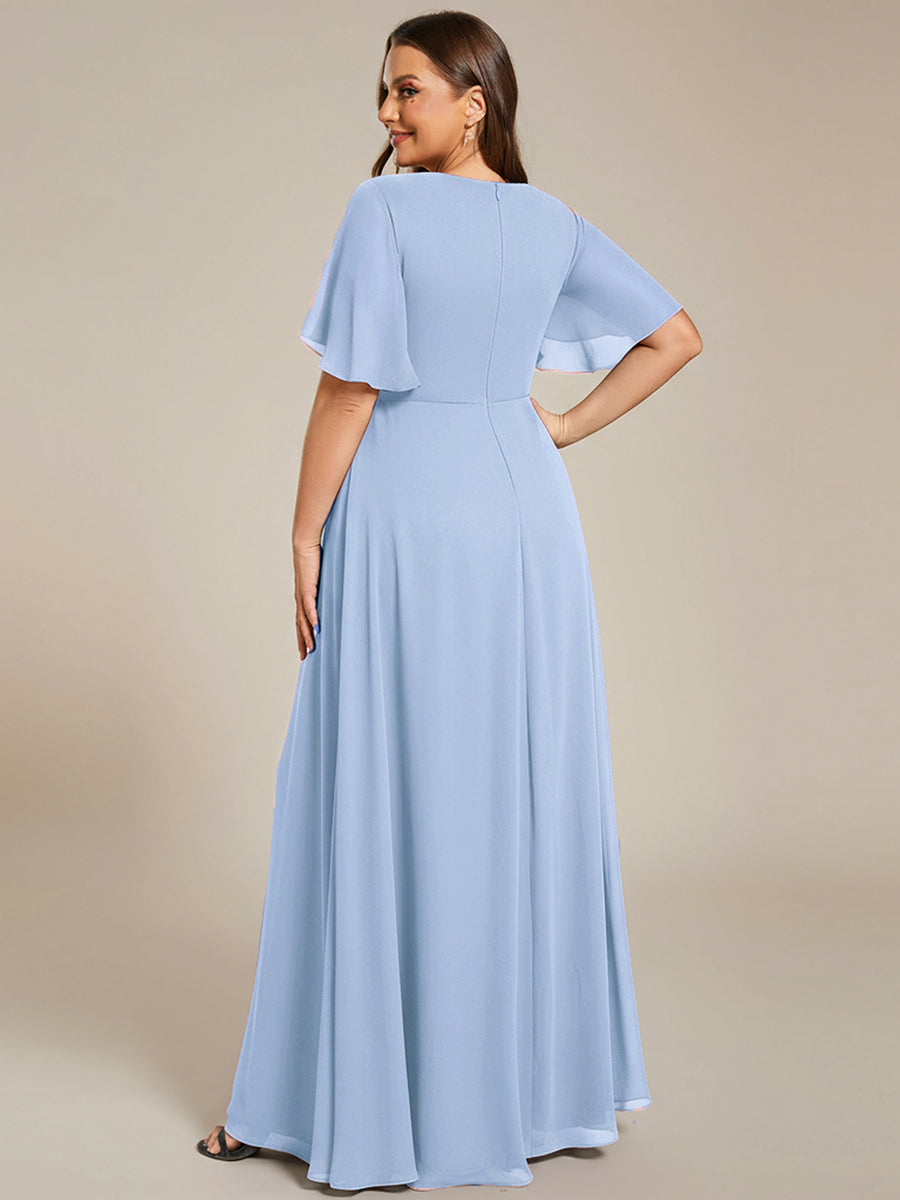 Color=Ice Blue | B2B-Exclusive Short Sleeve Ruffle Appliques Deep V-Neck A-Line Evening Dresses-Ice Blue 12