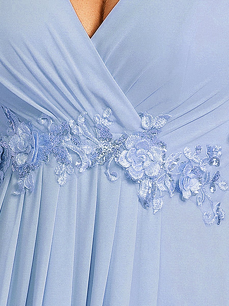 Color=Ice Blue | B2B-Exclusive Short Sleeve Ruffle Appliques Deep V-Neck A-Line Evening Dresses-Ice Blue 13