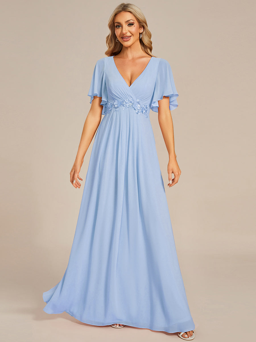 Color=Ice Blue | B2B-Exclusive Short Sleeve Ruffle Appliques Deep V-Neck A-Line Evening Dresses-Ice Blue 11