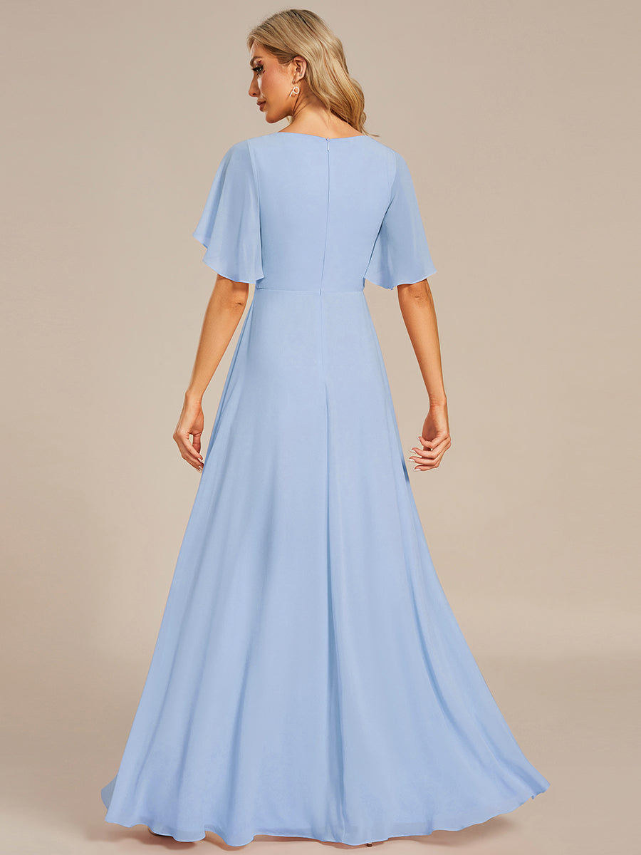 Color=Ice Blue | B2B-Exclusive Short Sleeve Ruffle Appliques Deep V-Neck A-Line Evening Dresses-Ice Blue 12