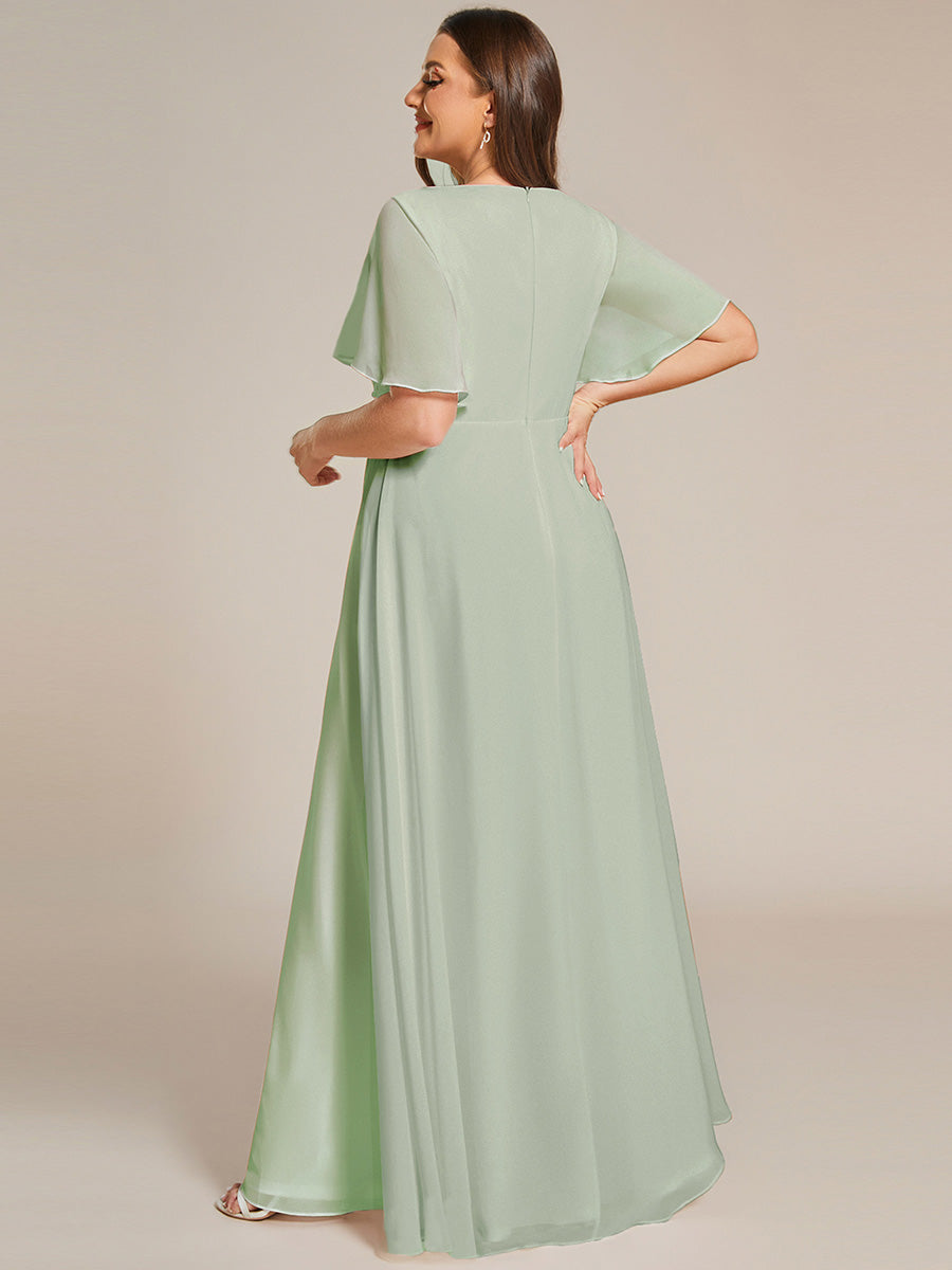 V Neck Appliques Pleated Wholesale Bridesmaid Dresses#Color_Mint Green