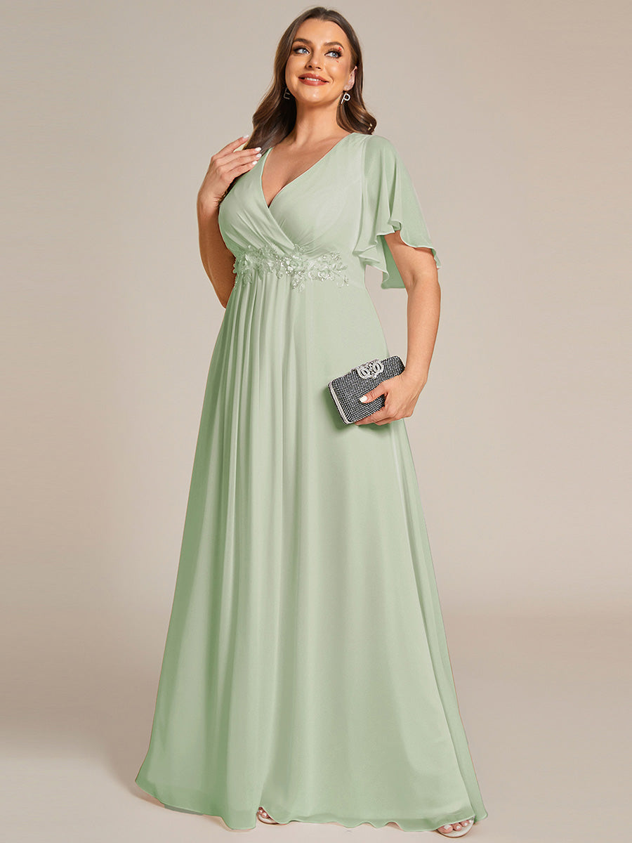 V Neck Appliques Pleated Wholesale Bridesmaid Dresses#Color_Mint Green
