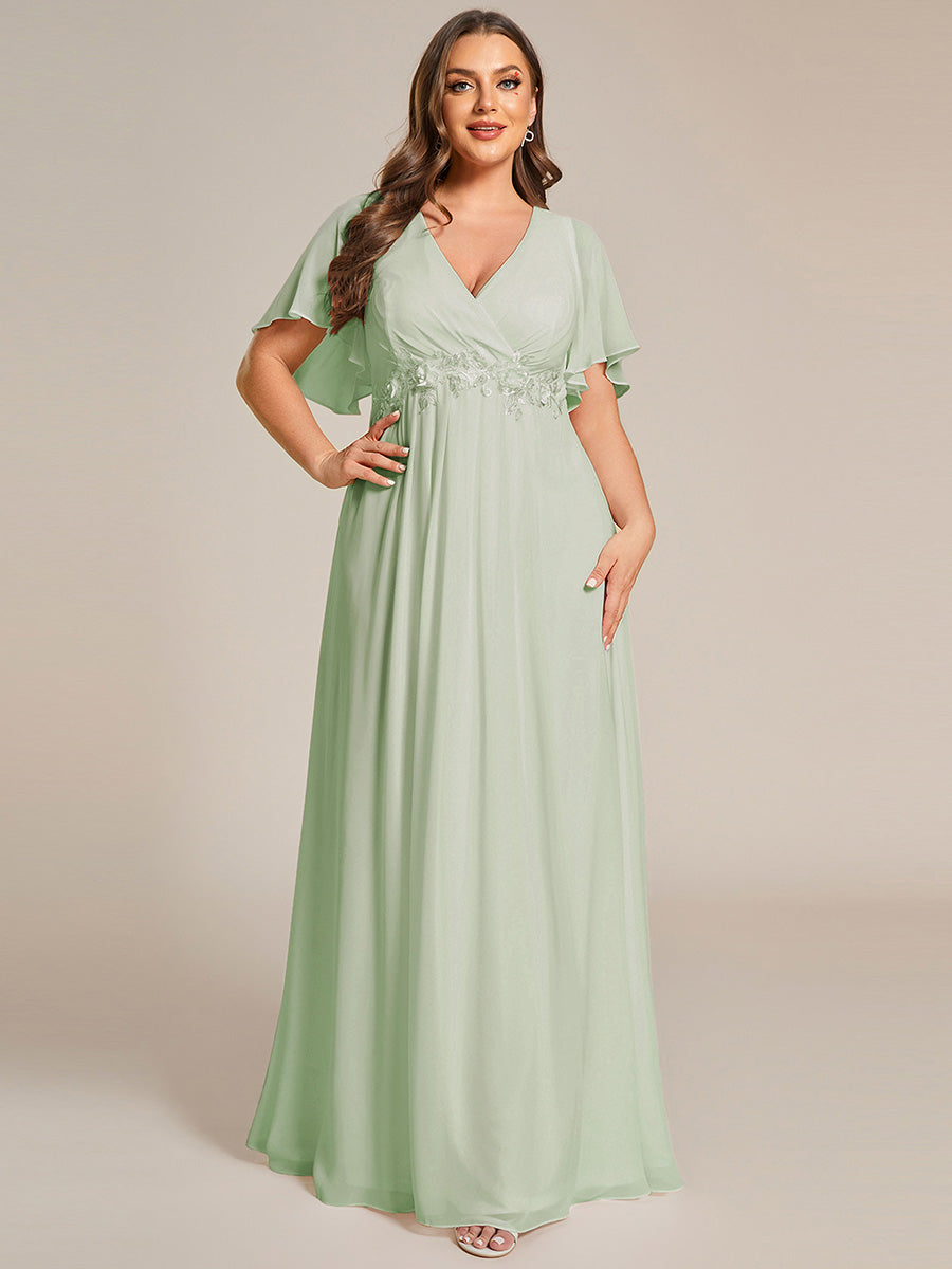 V Neck Appliques Pleated Wholesale Bridesmaid Dresses#Color_Mint Green
