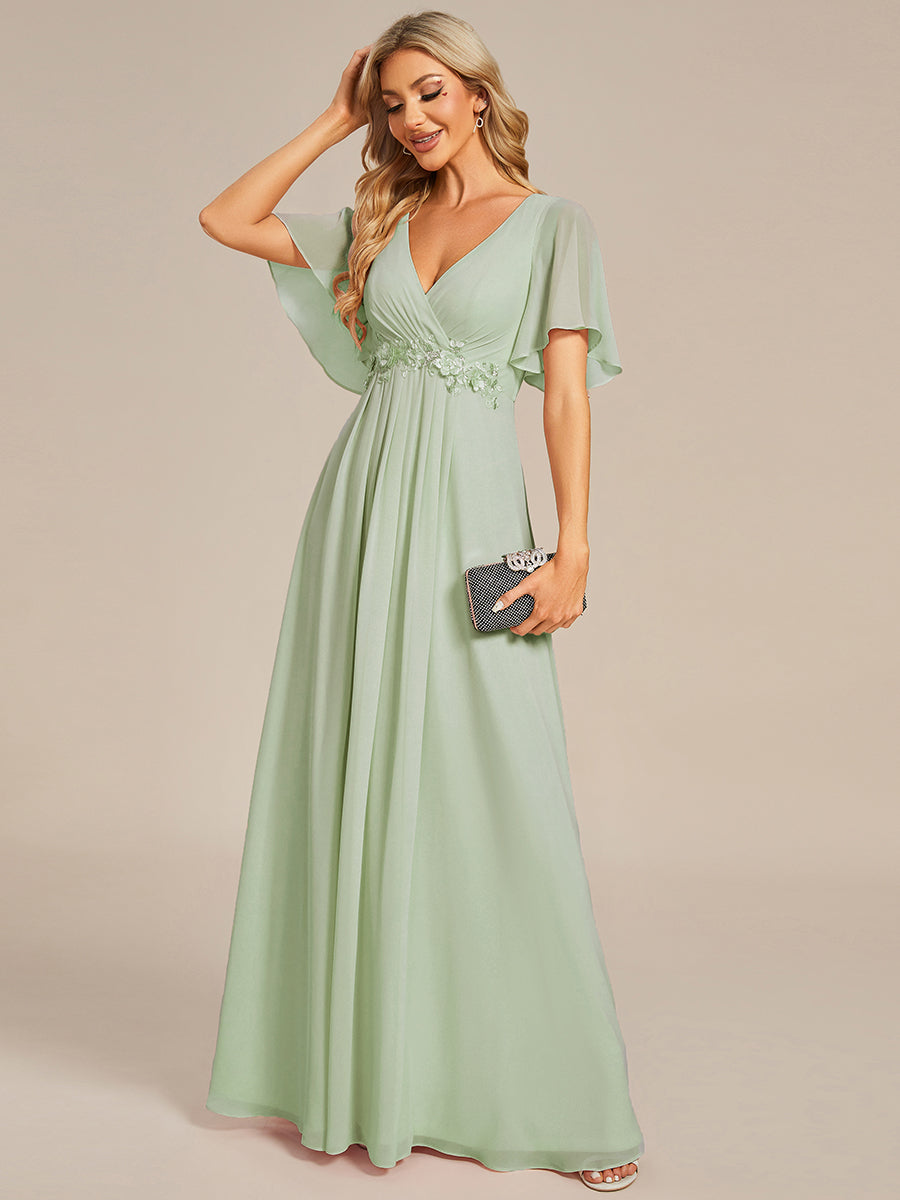 V Neck Appliques Pleated Wholesale Bridesmaid Dresses#Color_Mint Green
