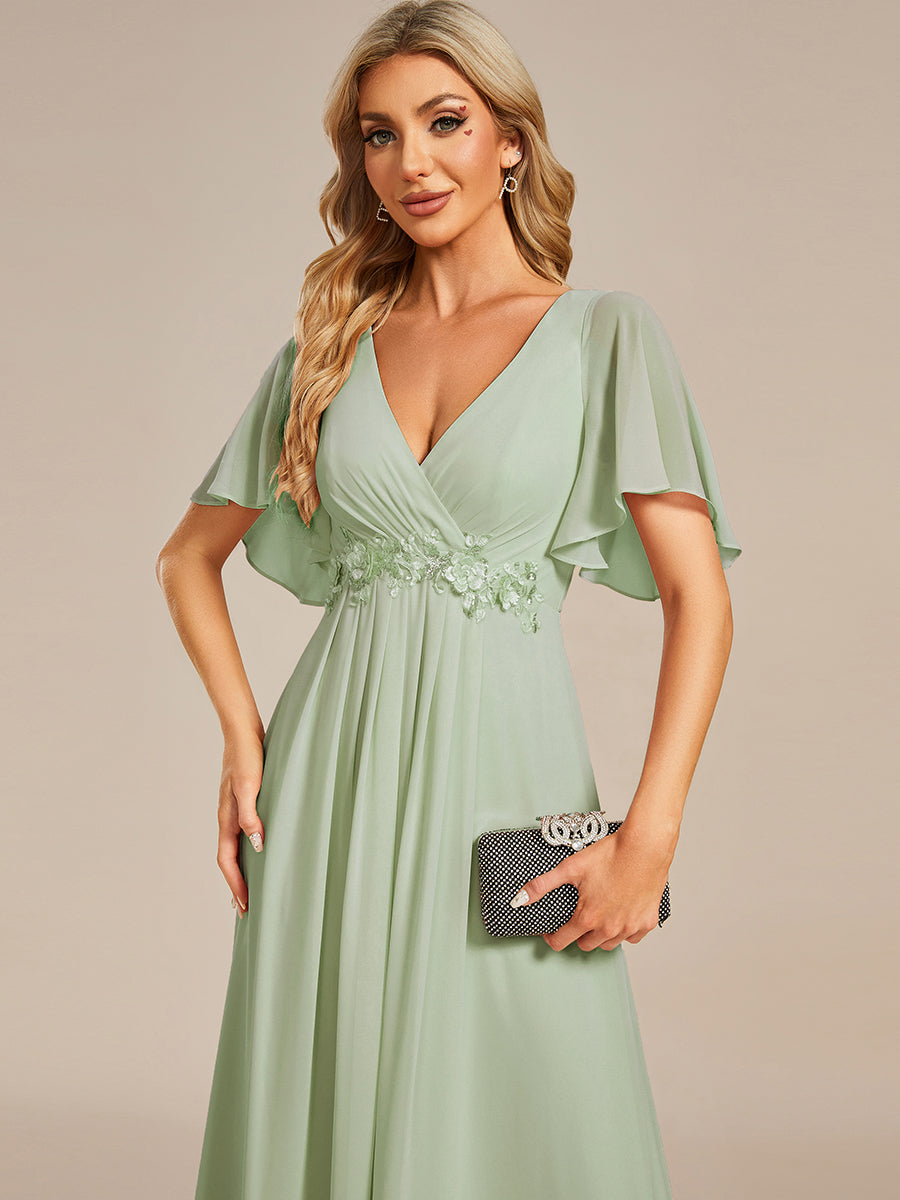 V Neck Appliques Pleated Wholesale Bridesmaid Dresses#Color_Mint Green