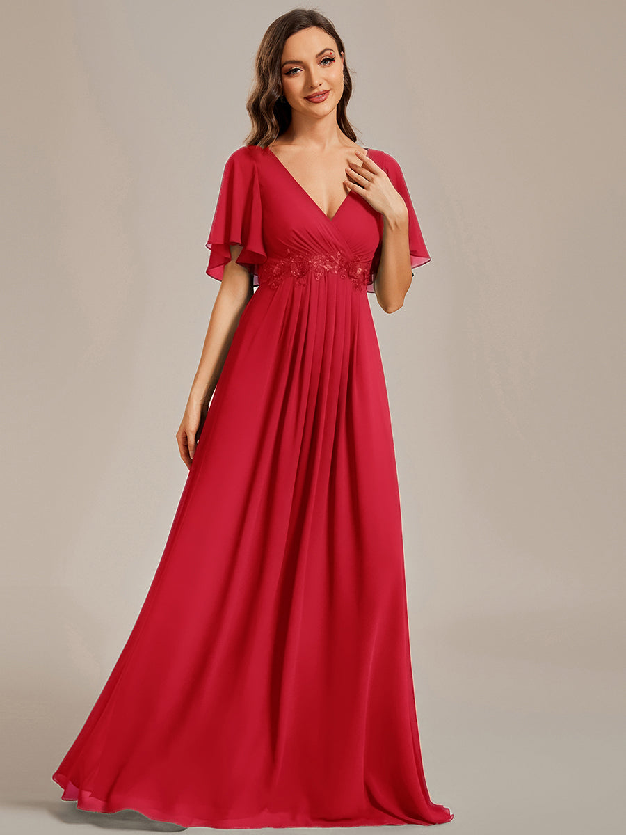 V Neck Appliques Pleated Wholesale Bridesmaid Dresses