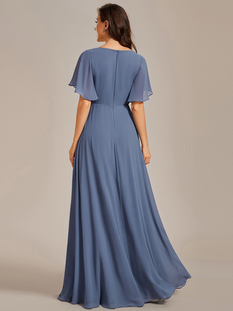 Color=Dusty Blue | Wholesale Pricing Short Sleeve Ruffle Appliques Deep V-Neck A-Line Floor Length Evening Dresses-Dusty Blue 17