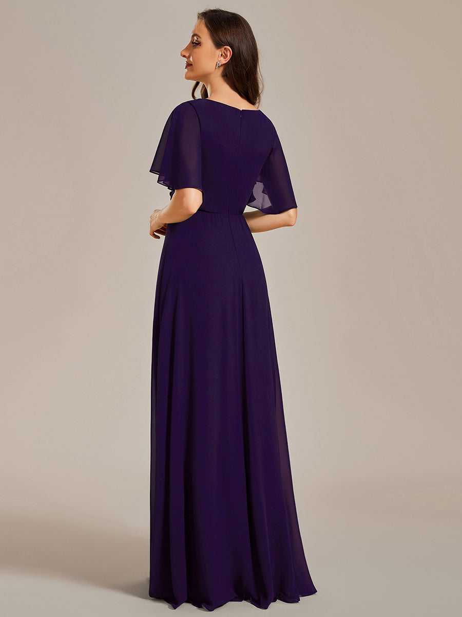 Color=Dark Purple | Wholesale Pricing Short Sleeve Ruffle Appliques Deep V-Neck A-Line Floor Length Evening Dresses-Dark Purple 27
