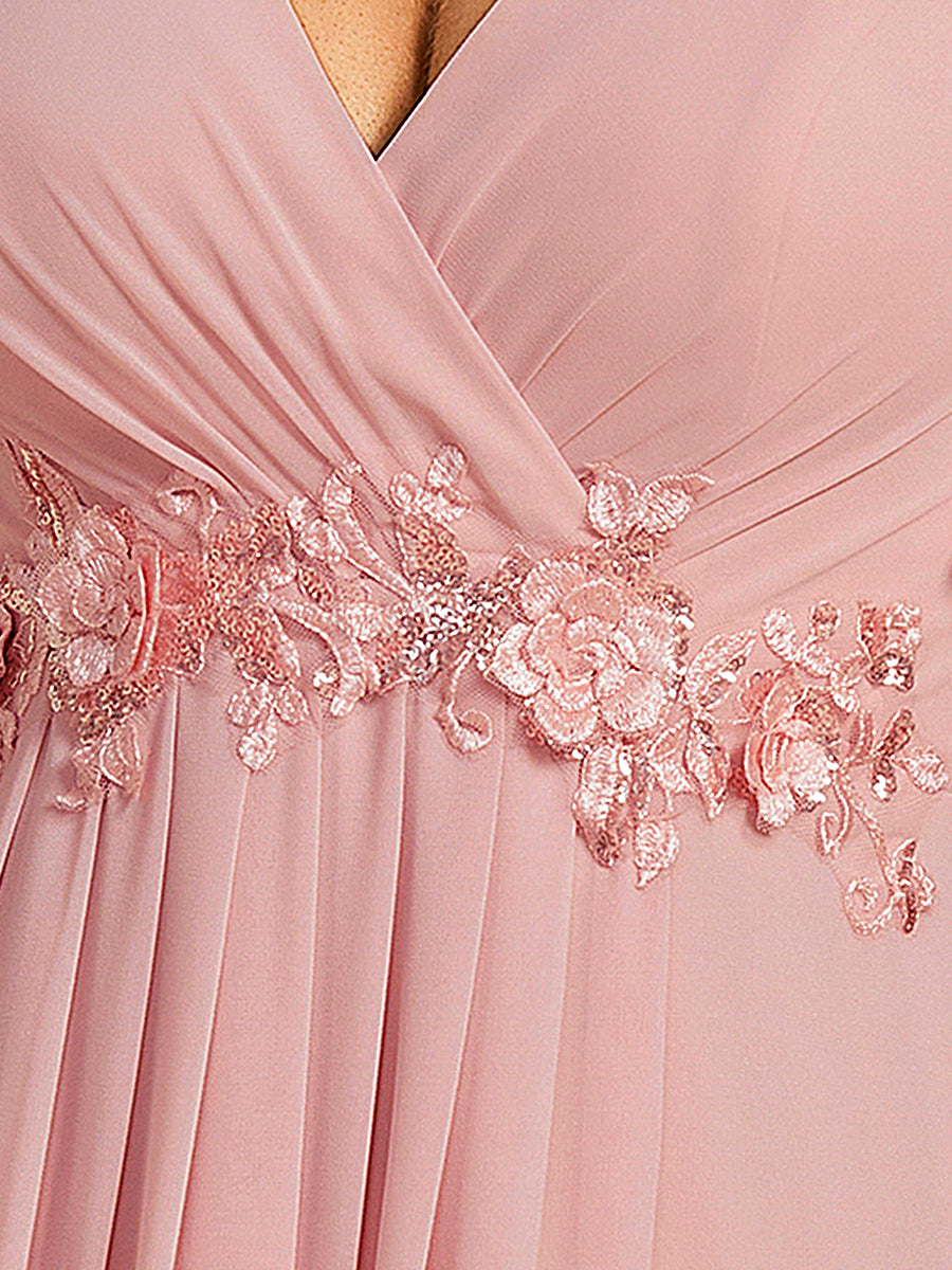Color=Dusty Rose | Wholesale Pricing Short Sleeve Ruffle Appliques Deep V-Neck A-Line Floor Length Evening Dresses-Dusty Rose 43