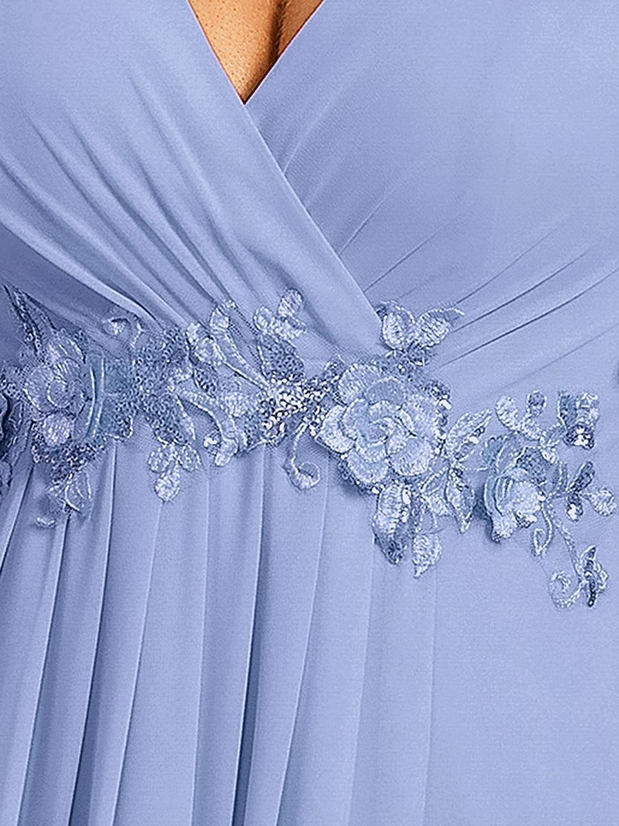 Color=Cornflower Blue | Industrial Use Short Sleeve Ruffle A-Line Floor Length Non-Stretch Evening Dresses-Cornflower Blue 8