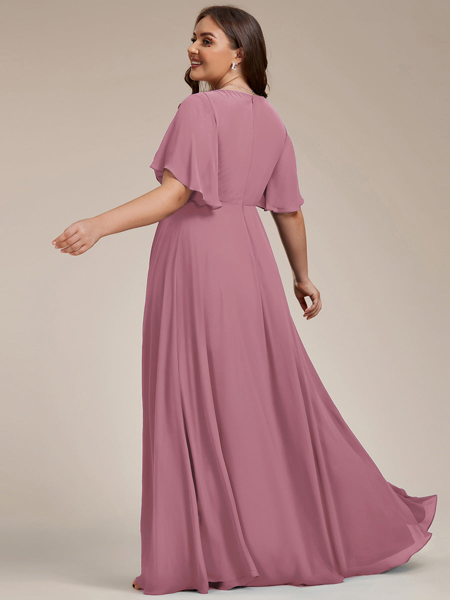 Color=Purple Orchid | Wholesale Pricing Short Sleeve Ruffle Appliques Deep V-Neck A-Line Floor Length Evening Dresses-Purple Orchid 72