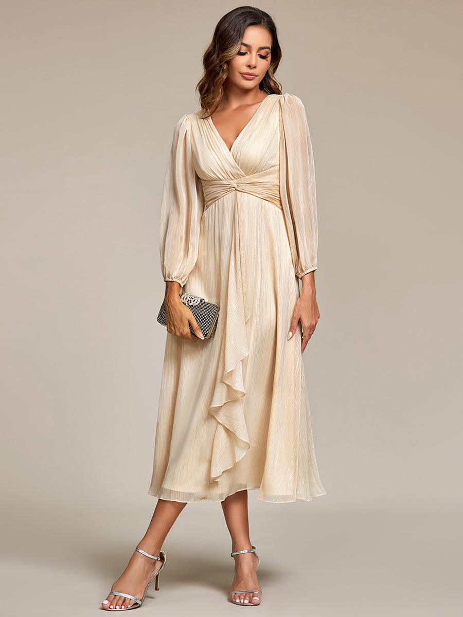 Color=Charcoal | Shiny Chiffon Wholesale Wedding Guest Dresses with Long Sleeve-Charcoal 4