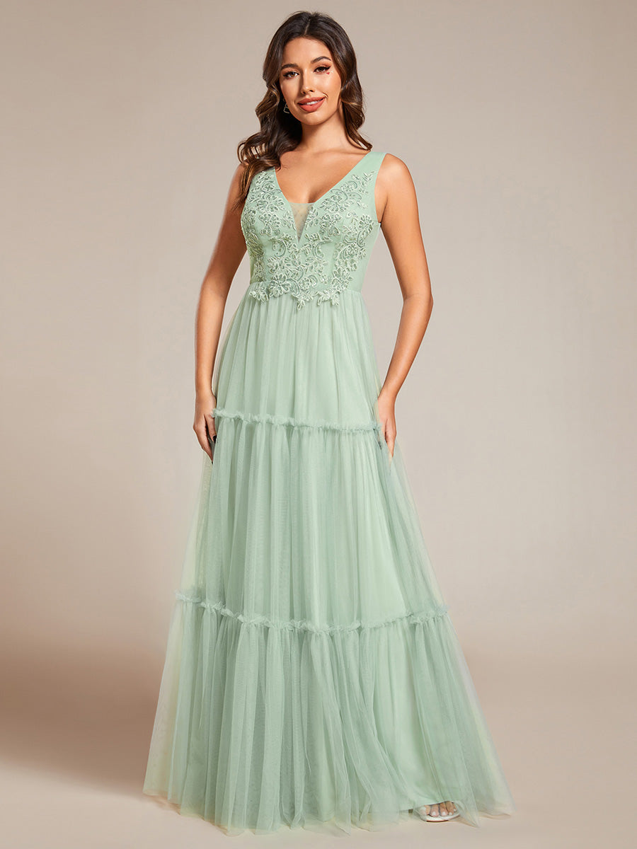 Embroidery V Neck Wholesale Chiffon Evening Dress With Sleeveless Embroidery V Neck Wholesale Chiffon Evening Dress With Sleeveless