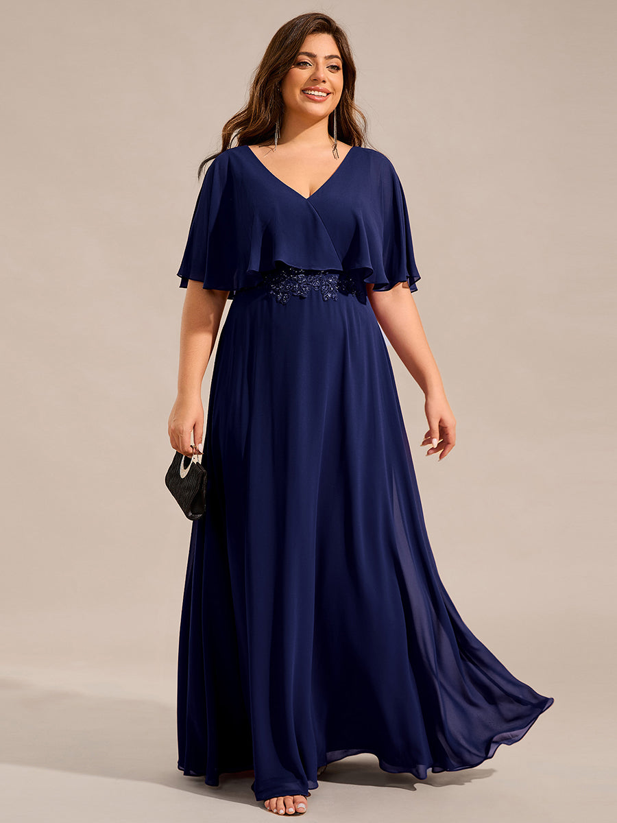 Plus Size Elegant Shawl Bat-wing Sleeve Chiffon Evening Dresses with A Plus Size Elegant Shawl Bat-wing Sleeve Chiffon Evening Dresses with A