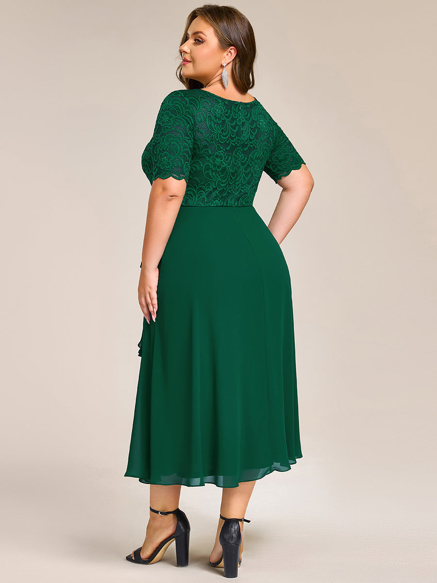Color=Dark Green | Plus Size Embroidery Split Nine-length Chiffon Evening Dresses-Dark Green 7