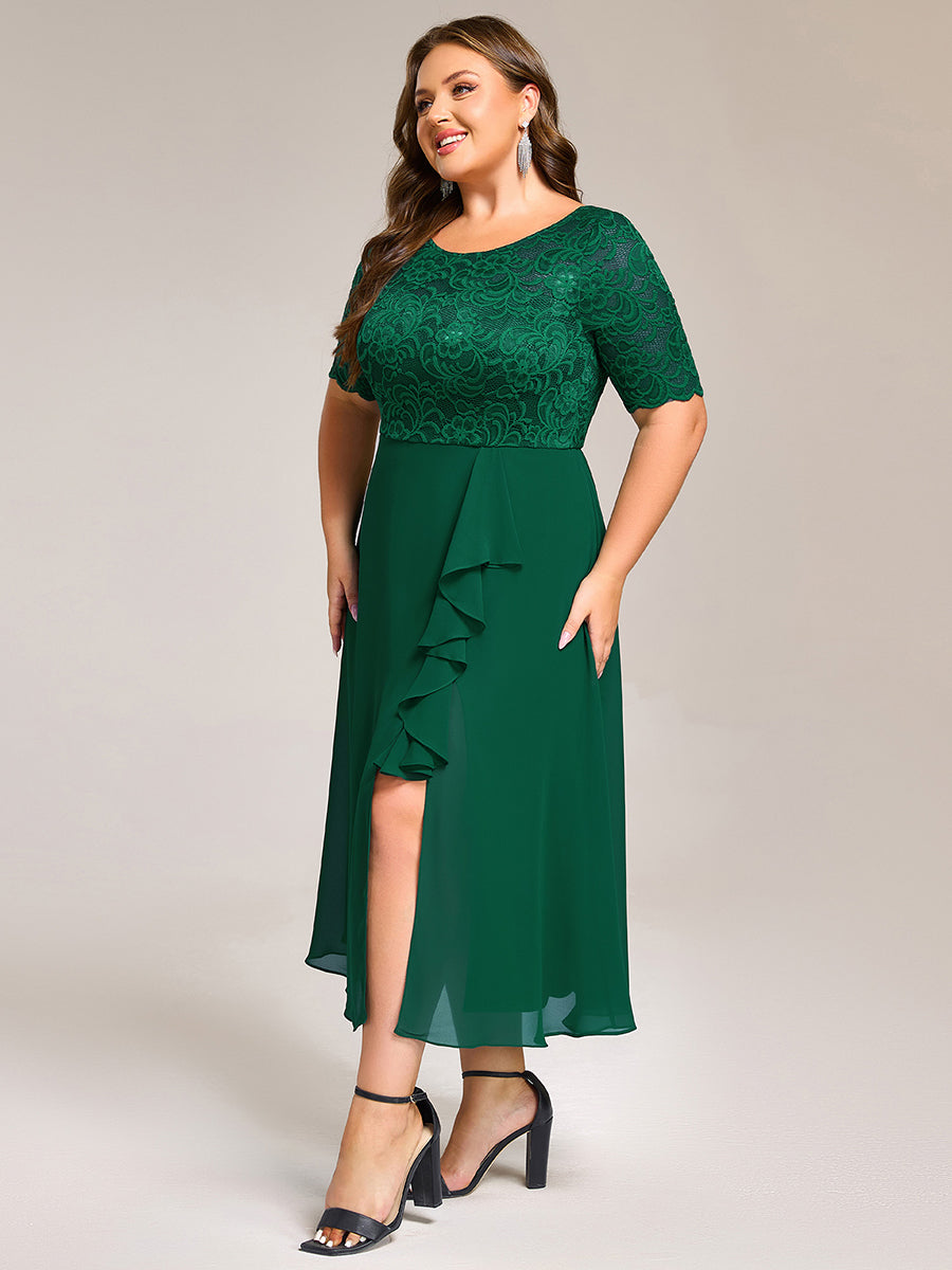 Color=Dark Green | Plus Size Embroidery Split Nine-length Chiffon Evening Dresses-Dark Green 9
