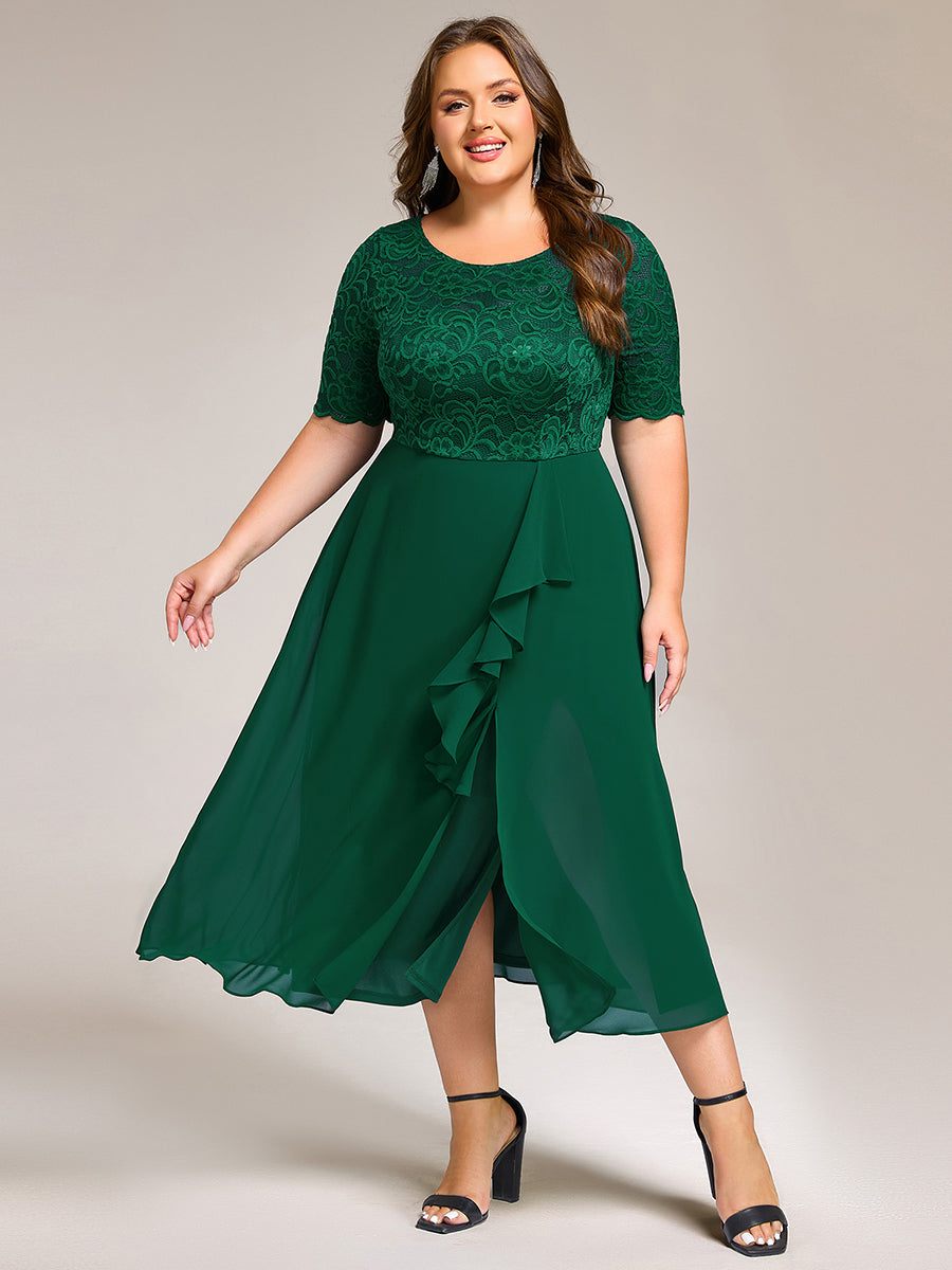 Color=Dark Green | Plus Size Embroidery Split Nine-length Chiffon Evening Dresses-Dark Green 8