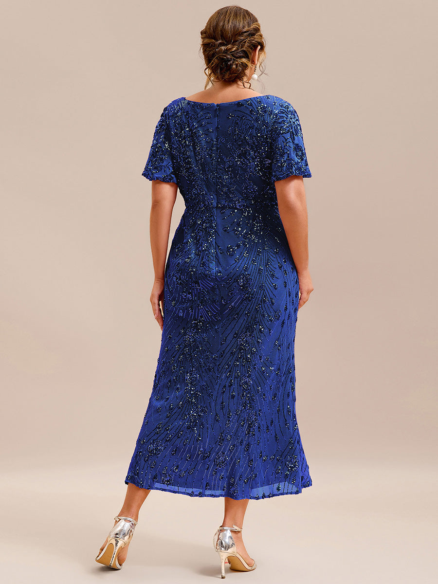 Color=Sapphire Blue | Plus Size Strapless Deep V-Neck Fishtail Paillette Midi Evening Dresses-Sapphire Blue 22
