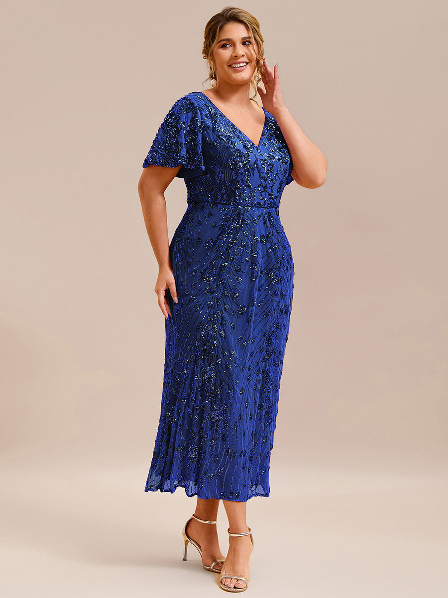 Color=Sapphire Blue | Plus Size Strapless Deep V-Neck Fishtail Paillette Midi Evening Dresses-Sapphire Blue 23