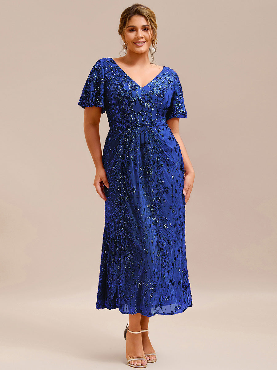 Color=Sapphire Blue | Plus Size Strapless Deep V-Neck Fishtail Paillette Midi Evening Dresses-Sapphire Blue 24