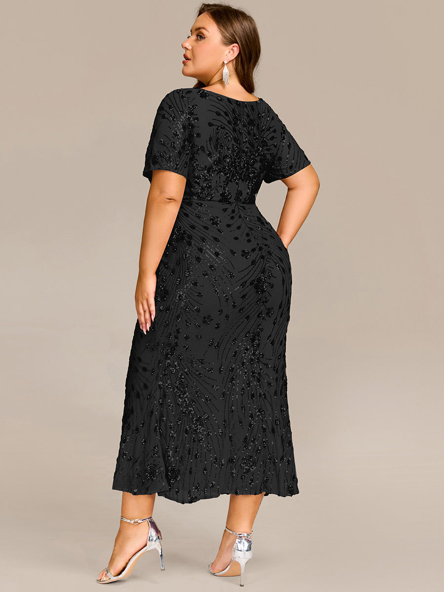 Color=Black | Bulk Order | Bodycon Fishtail Paillette Pleated Evening Gown-Black 7