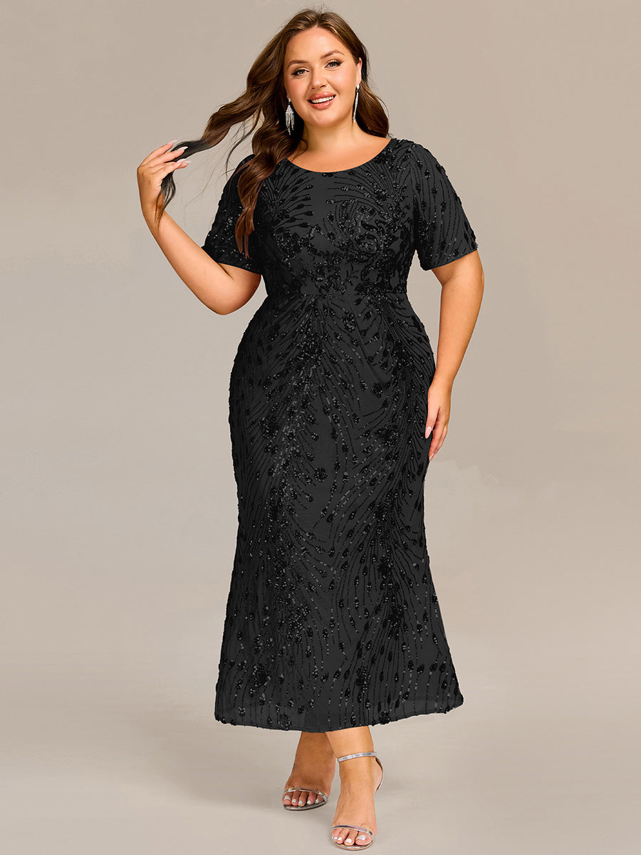 Color=Black | Bulk Order | Bodycon Fishtail Paillette Pleated Evening Gown-Black 8