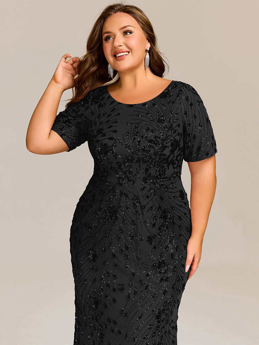 Color=Black | Bulk Order | Bodycon Fishtail Paillette Pleated Evening Gown-Black 10