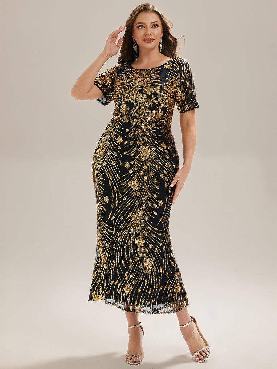 Color=Black Gold | Bulk Order | Bodycon Fishtail Paillette Pleated Evening Gown-Black Gold 13