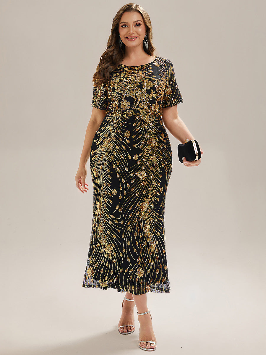 Color=Black Gold | Bulk Order | Bodycon Fishtail Paillette Pleated Evening Gown-Black Gold 14