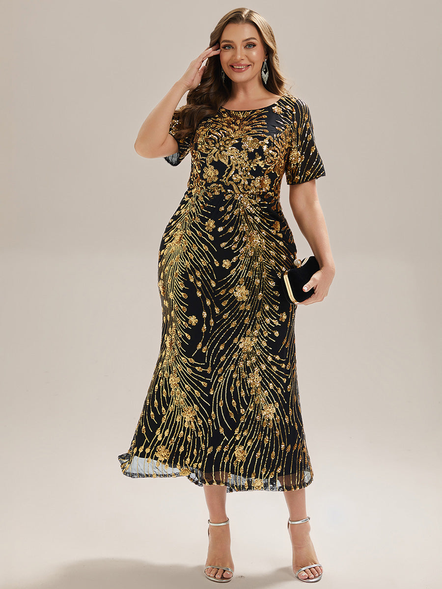 Color=Black Gold | Bulk Order | Bodycon Fishtail Paillette Pleated Evening Gown-Black Gold 15