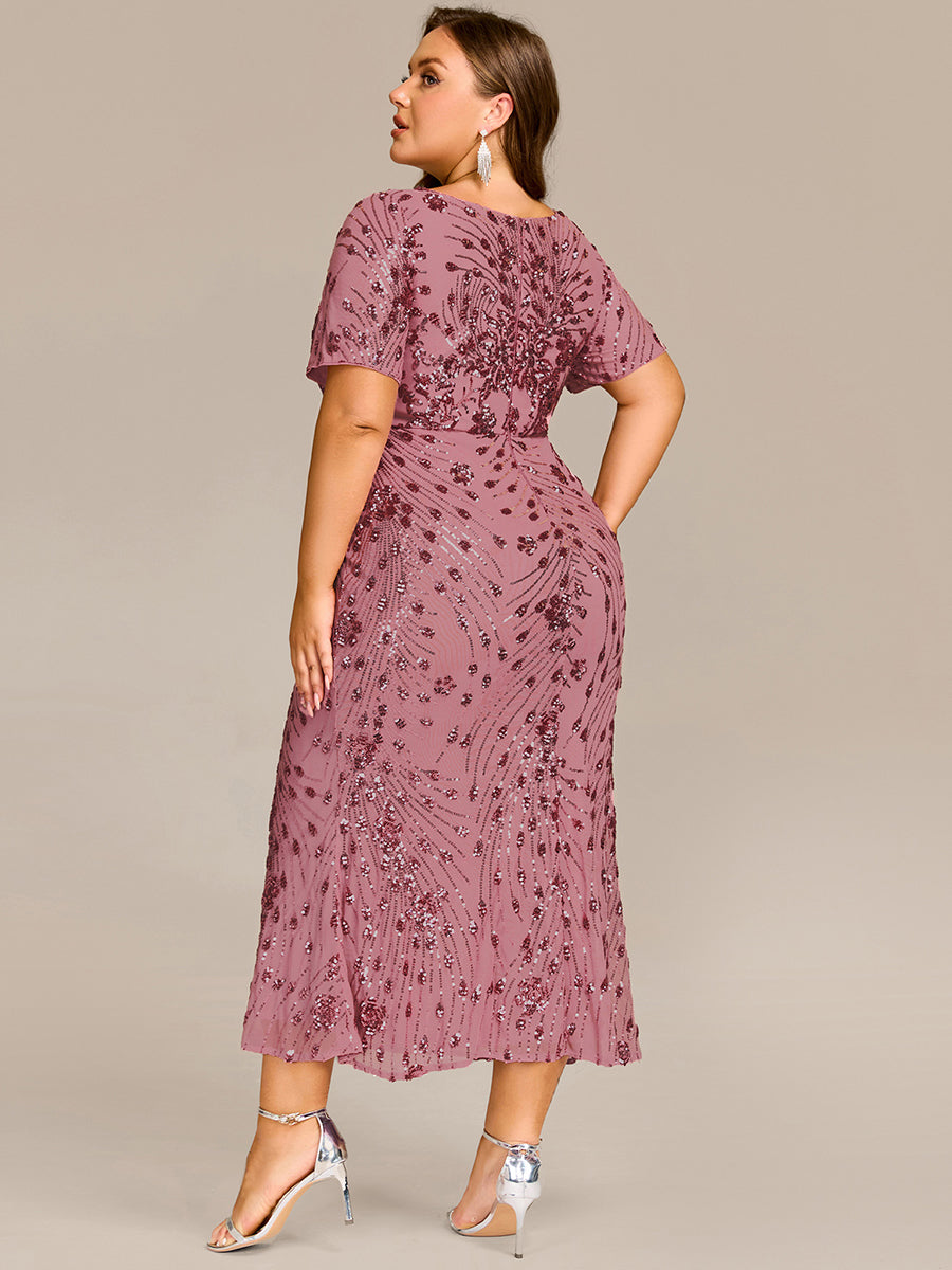 Color=Purple Orchid | Bulk Order | Bodycon Fishtail Paillette Pleated Evening Gown-Purple Orchid 2