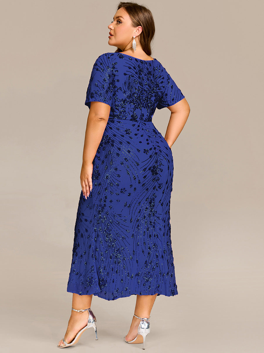 Color=Sapphire Blue | Bulk Order | Bodycon Fishtail Paillette Pleated Evening Gown-Sapphire Blue 17
