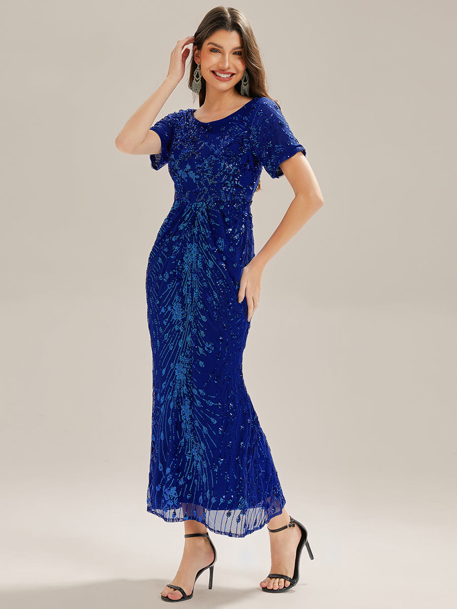 Color=Sapphire Blue | Bulk Order | Bodycon Fishtail Paillette Pleated Evening Gown-Sapphire Blue 7