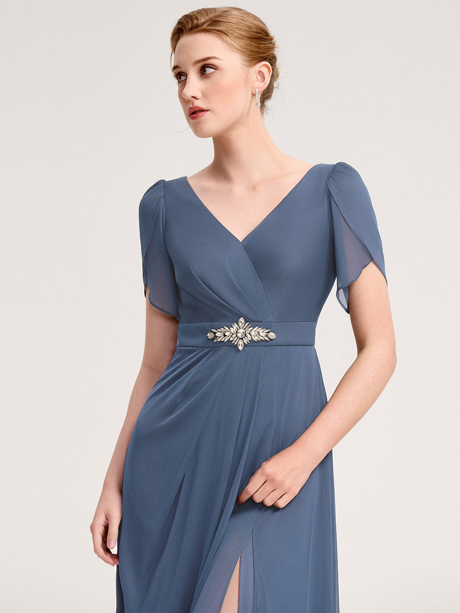 Color=Dusty Blue | Wholesale Bulk order Split Evening Chiffon Dress with Bead or hot drill decoration-Dusty Blue 10