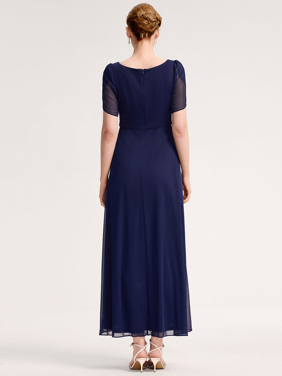 Color=Navy Blue | Wholesale Bulk order Split Evening Chiffon Dress with Bead or hot drill decoration-Navy Blue 12