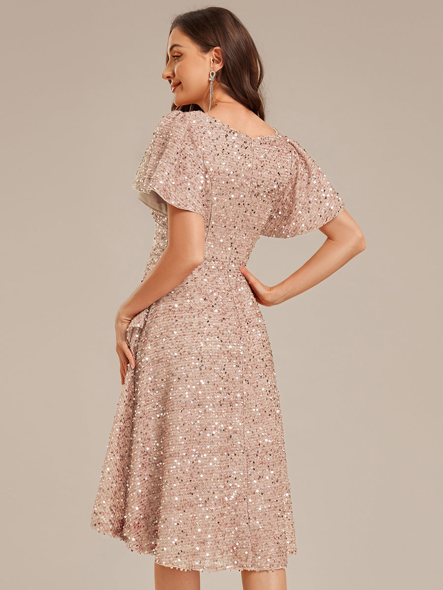Color=champagne | Bulk Order Short Sleeve Ruffle Sequin Deep V-Neck High-Low Formal Dresses-champagne 12