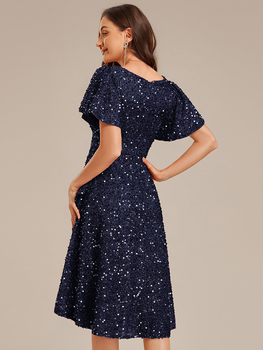 Color=Navy Blue | Bulk Order Short Sleeve Ruffle Sequin Deep V-Neck High-Low Formal Dresses-Navy Blue 17