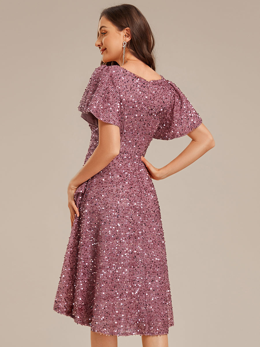 Color=Purple Orchid | Bulk Order Short Sleeve Ruffle Sequin Deep V-Neck High-Low Formal Dresses-Purple Orchid 22