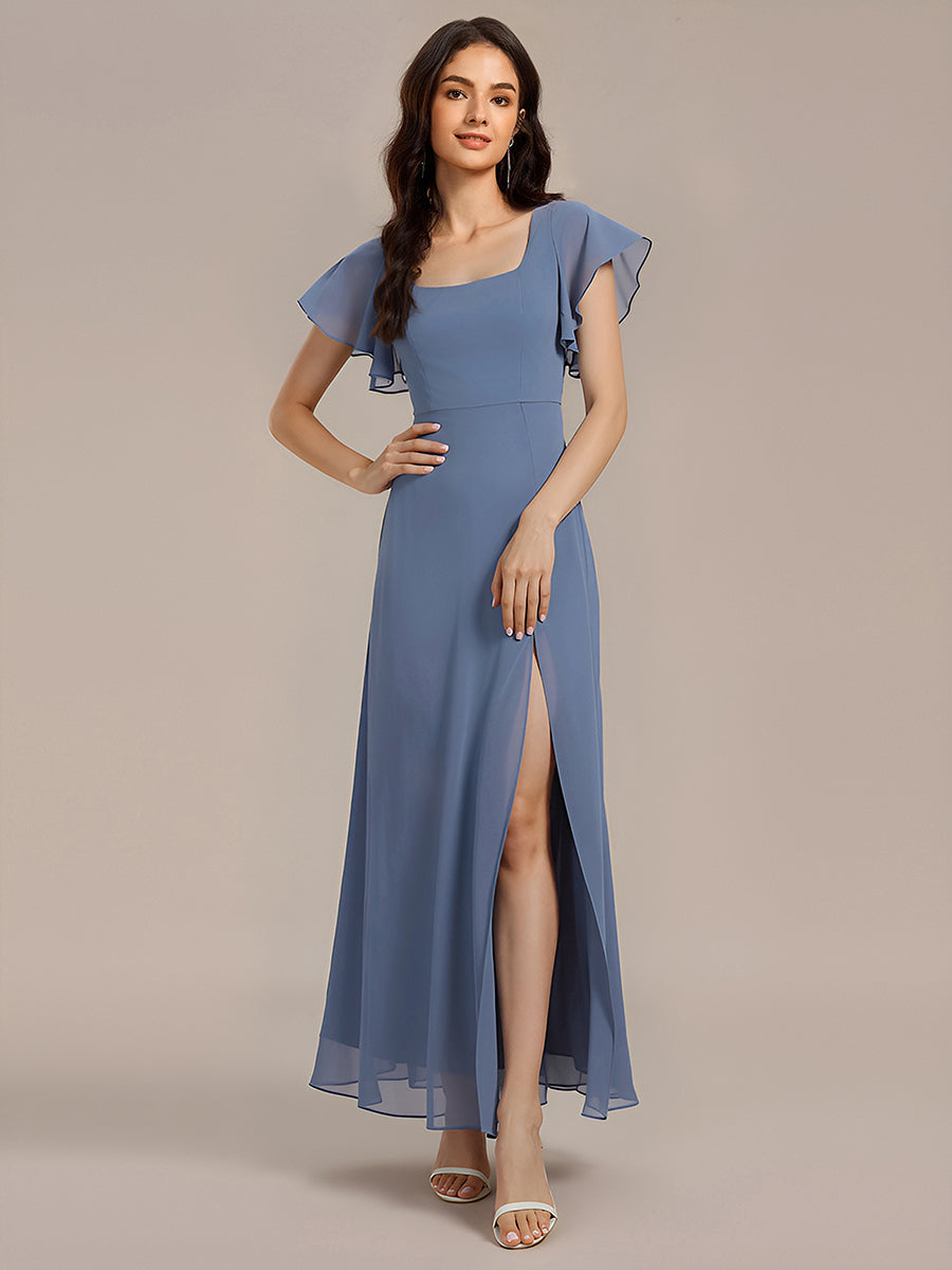 Color=Dusty Blue | Wholesale Pricing Short Sleeve Ruffle A-Line Backless Floor Length Formal Dresses-Dusty Blue 6