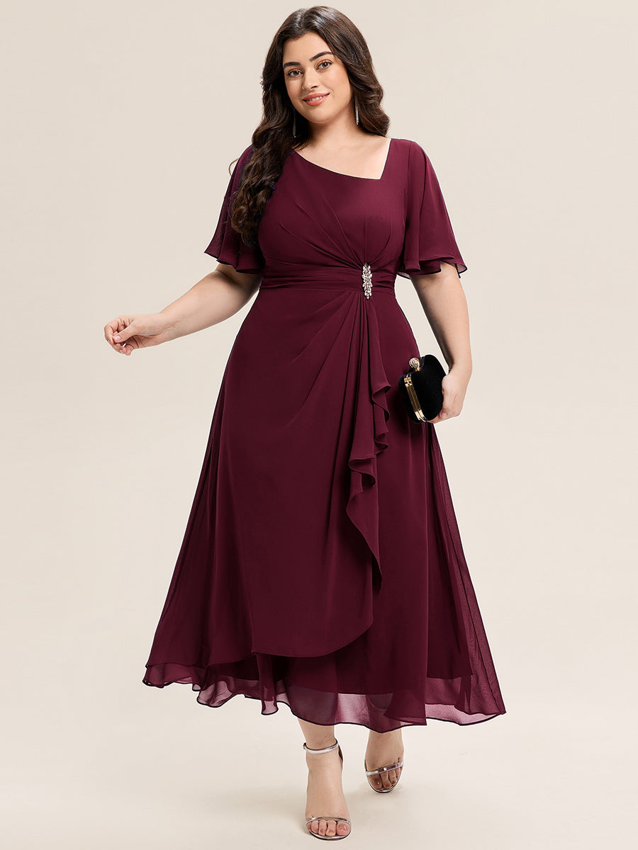Color=Burgundy | Bulk Order Short Sleeve Ruffle Asymmetrical A-Line Midi Evening Dresses-Burgundy 10