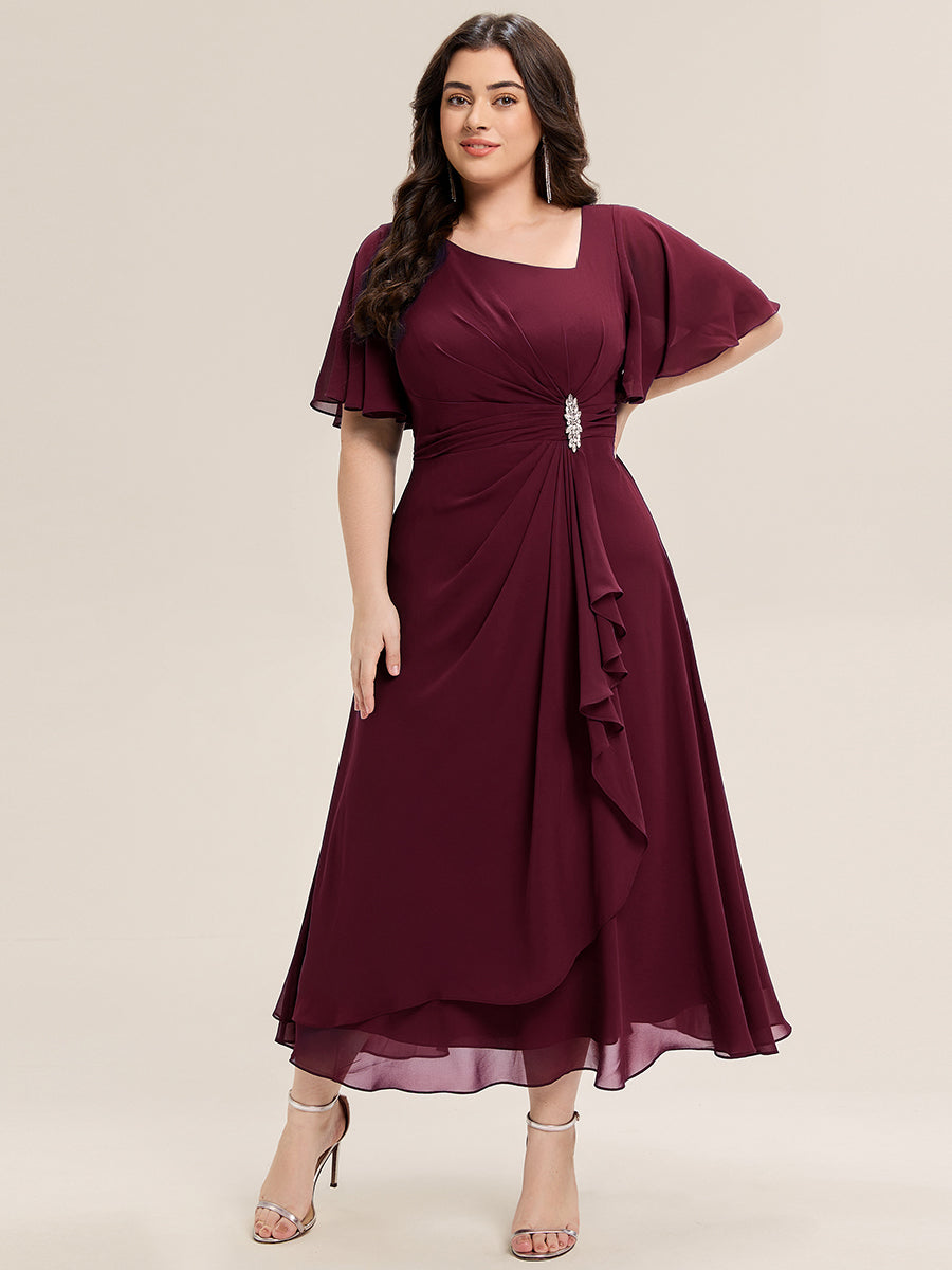 Color=Burgundy | Bulk Order Short Sleeve Ruffle Asymmetrical A-Line Midi Evening Dresses-Burgundy 6