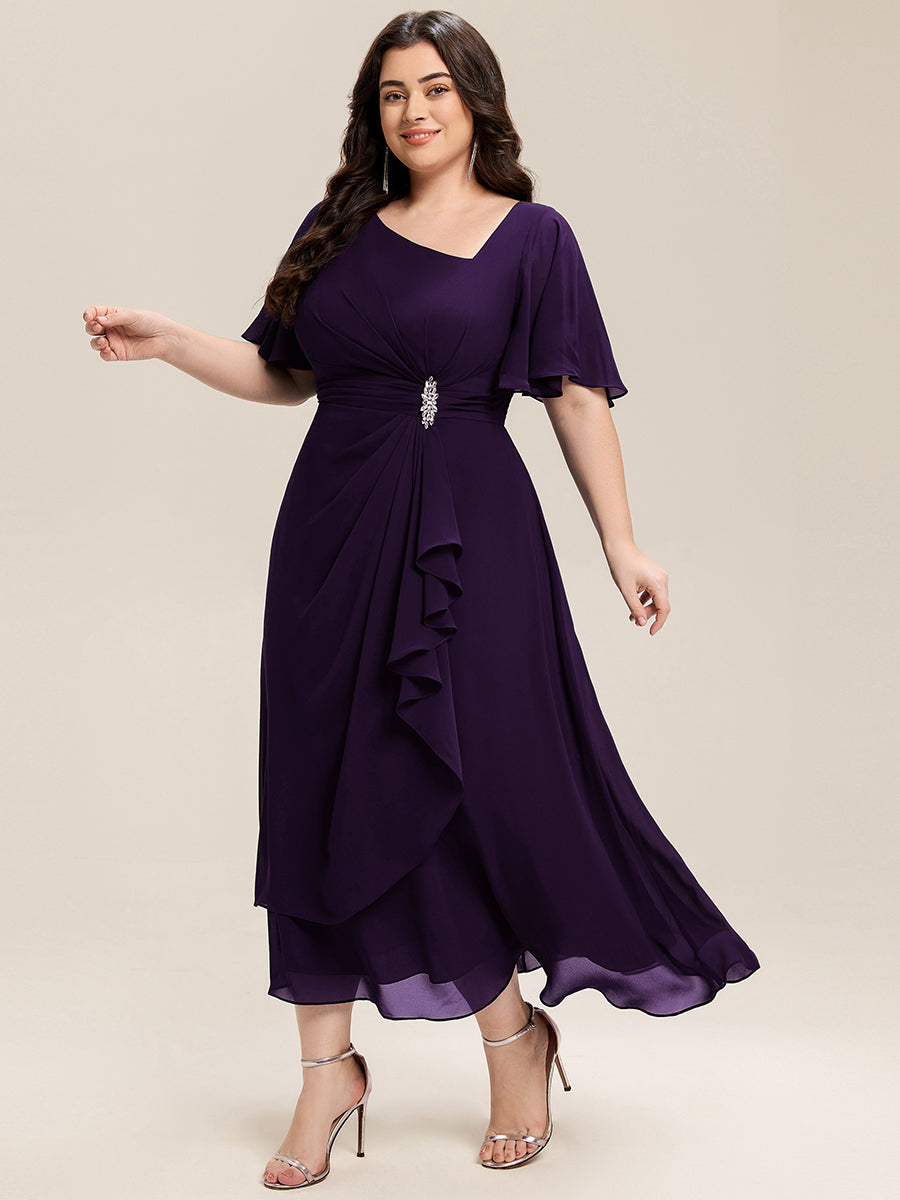 Color=Dark Purple | Fast Delivery Short Sleeve Asymmetrical Rhinestone A-Line Midi Evening Dresses-Dark Purple 5