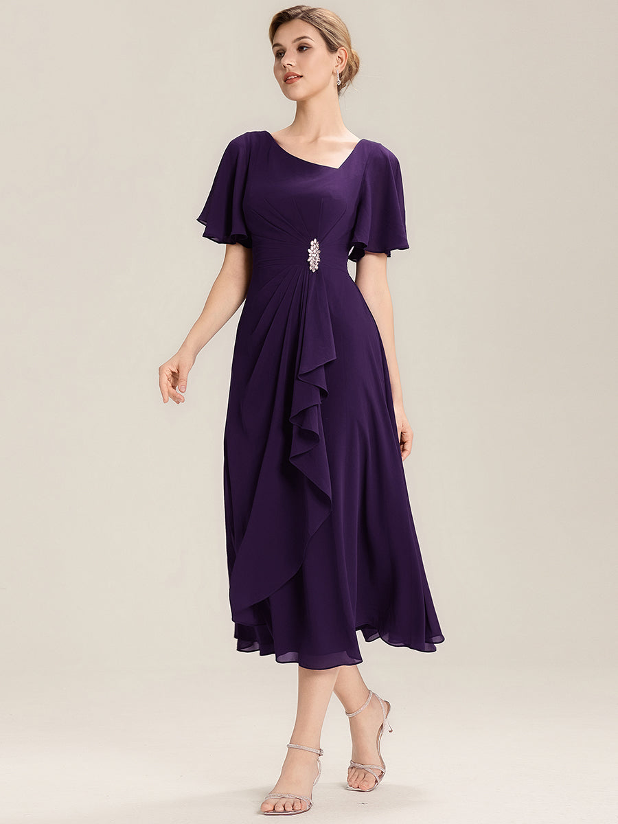 Color=Dark Purple | Fast Delivery Short Sleeve Asymmetrical Rhinestone A-Line Midi Evening Dresses-Dark Purple 4