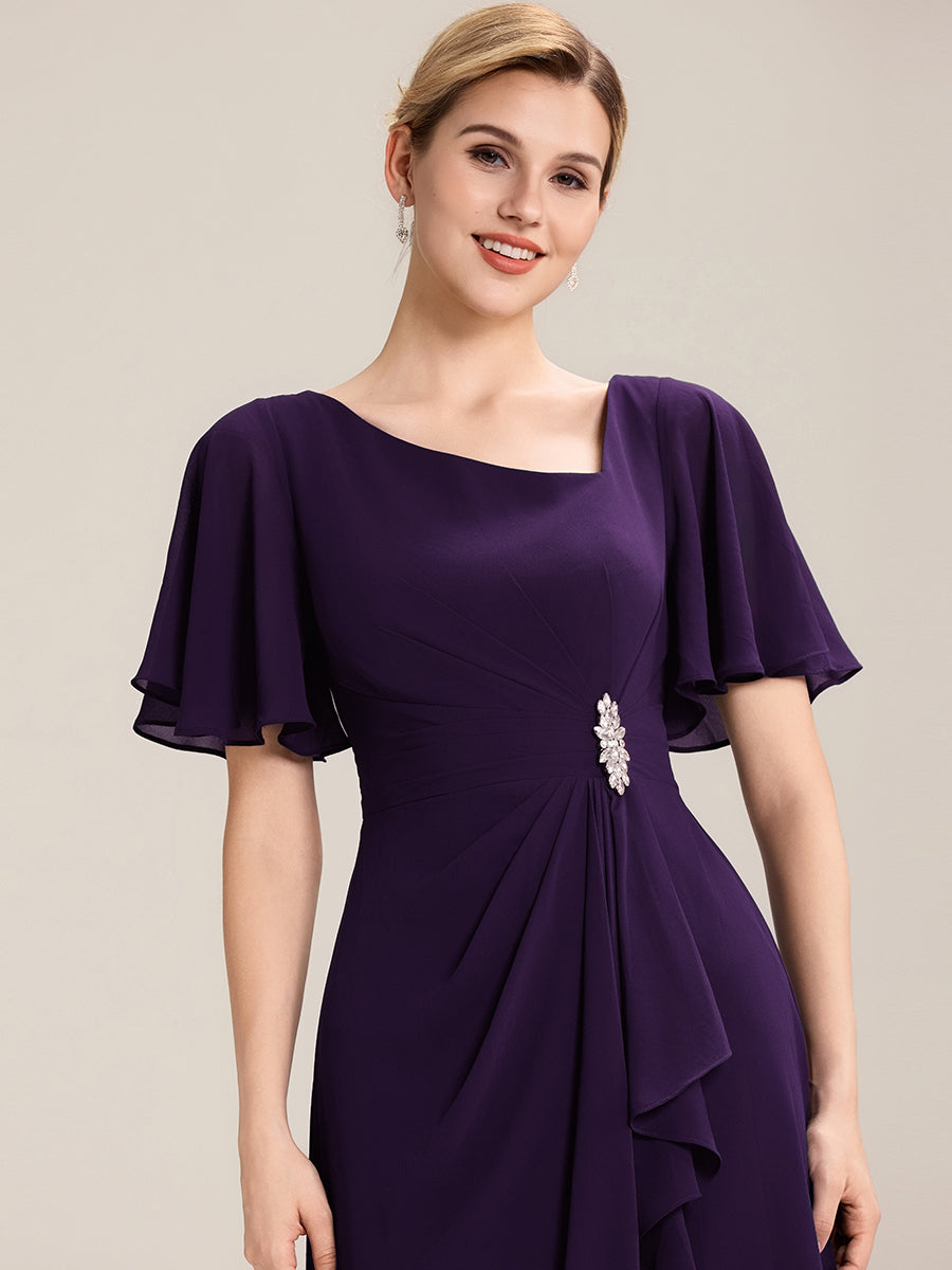 Color=Dark Purple | Fast Delivery Short Sleeve Asymmetrical Rhinestone A-Line Midi Evening Dresses-Dark Purple 3