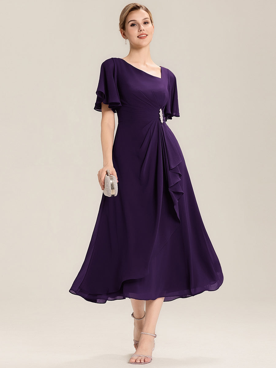 Color=Dark Purple | Fast Delivery Short Sleeve Asymmetrical Rhinestone A-Line Midi Evening Dresses-Dark Purple 1