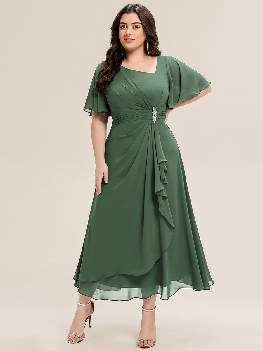 Bulk Order Asymmetrical A-Line Midi Evening Dresses with Short Sleeves Bulk Order Asymmetrical A-Line Midi Evening Dresses with Short Sleeves