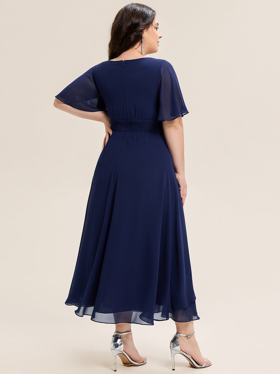 Color=Navy Blue | Bulk Order Short Sleeve Ruffle Asymmetrical A-Line Midi Evening Dresses-Navy Blue 27
