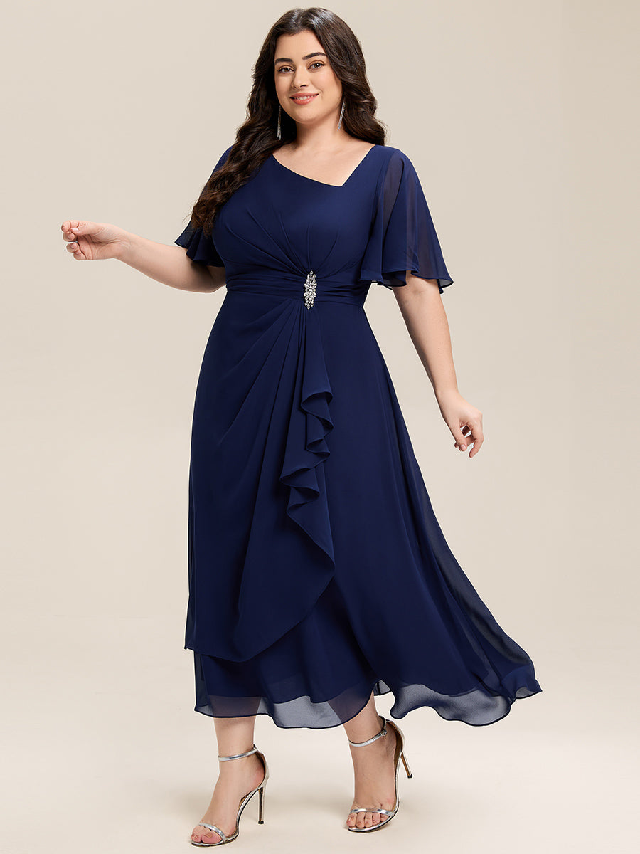 Color=Navy Blue | Bulk Order Short Sleeve Ruffle Asymmetrical A-Line Midi Evening Dresses-Navy Blue 29