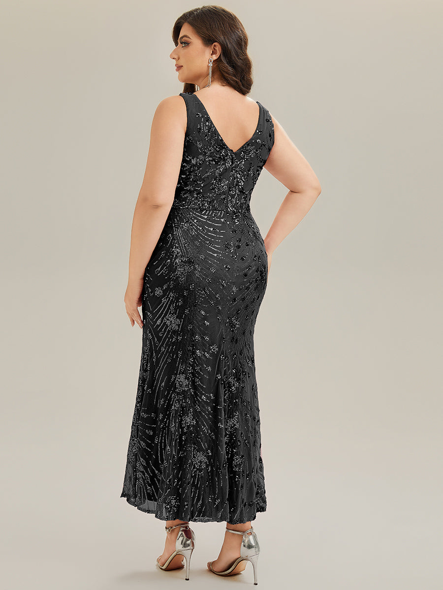 Color=Black | Wholesale Strapless Deep V-Neck Fishtail Maxi Dress with High Stretch Evening Dresses-Black 7
