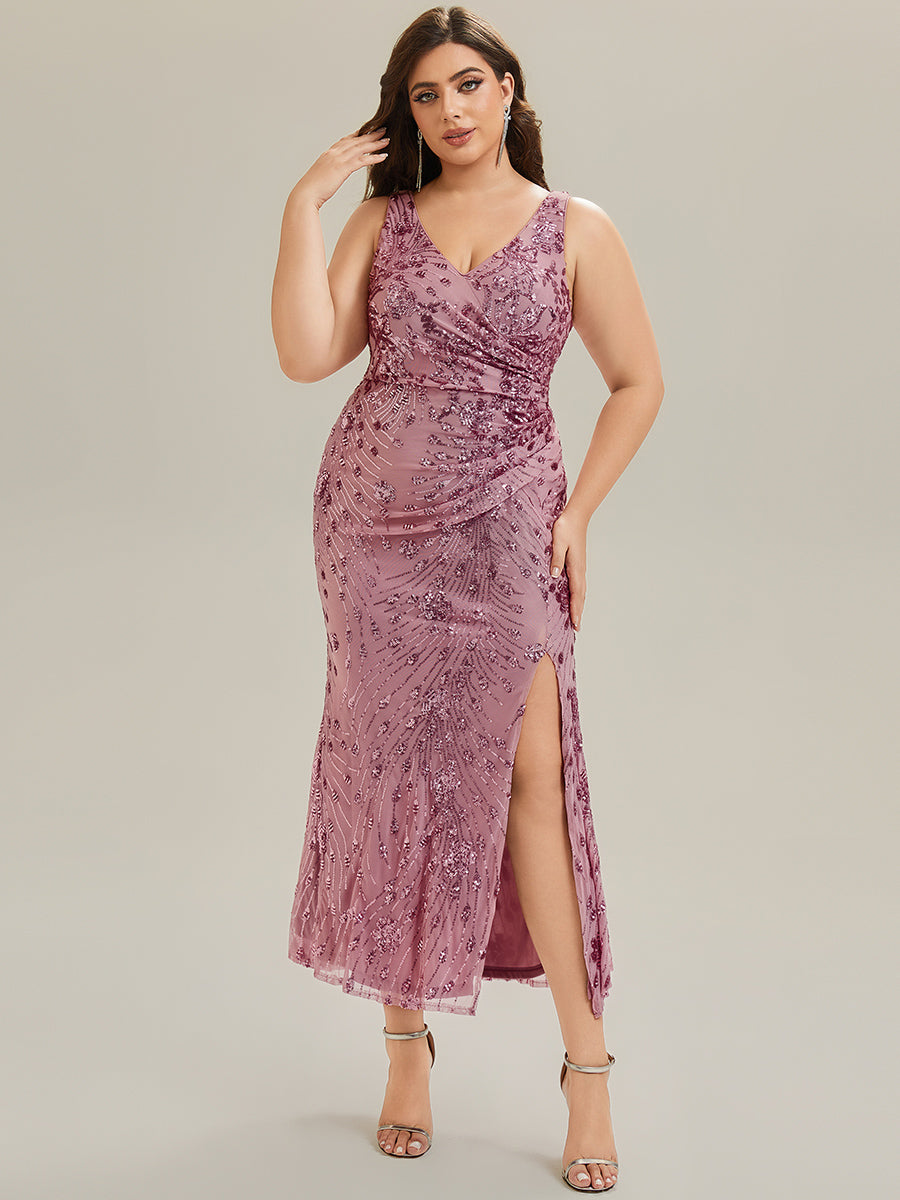 Color=Purple Orchid | Wholesale Strapless Deep V-Neck Fishtail Maxi Dress with High Stretch Evening Dresses-Purple Orchid 30